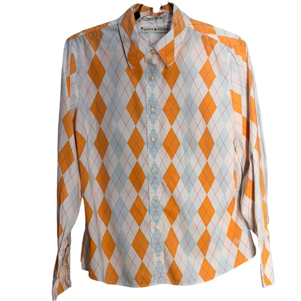 Vintage Tommy Hilfiger Argyle print Stretch Cotton blend shirt